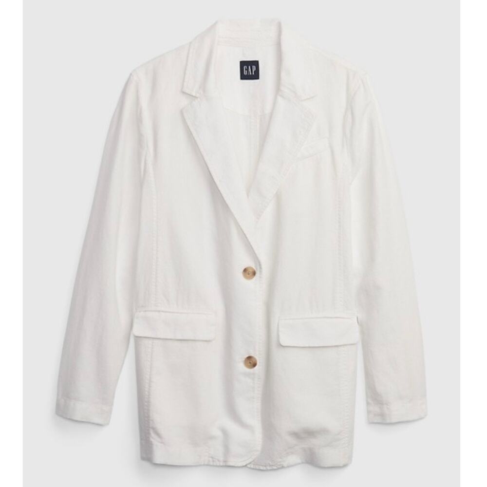 GAP | White Linen Cotton Oversized Blazer Long Coat Jacket Suit | Size Small